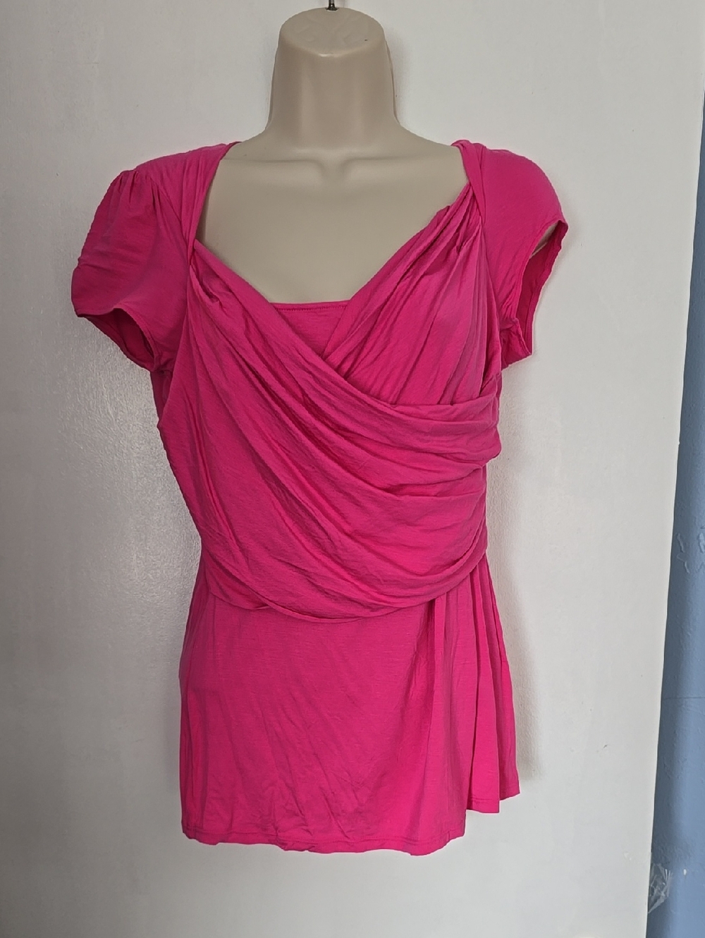 Victoria Secret Moda International Draped Short Sleeve Top Bubblegum L NWT